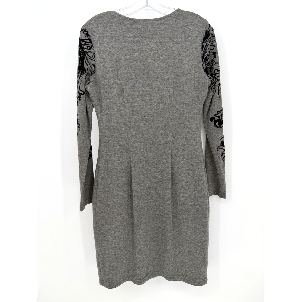 Joseph Ribkoff Vintage 80s Sheath Dress Women 8 Grey Velvet Flocking Minimalist - Picture 5 of 6